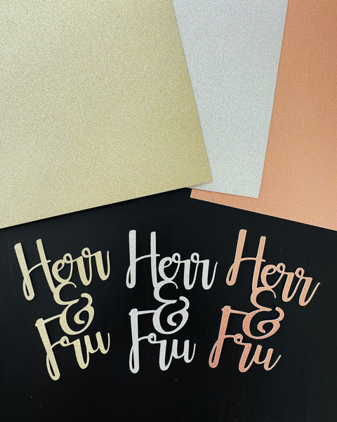 Die-cut ord "Herr & Fru" sølv
