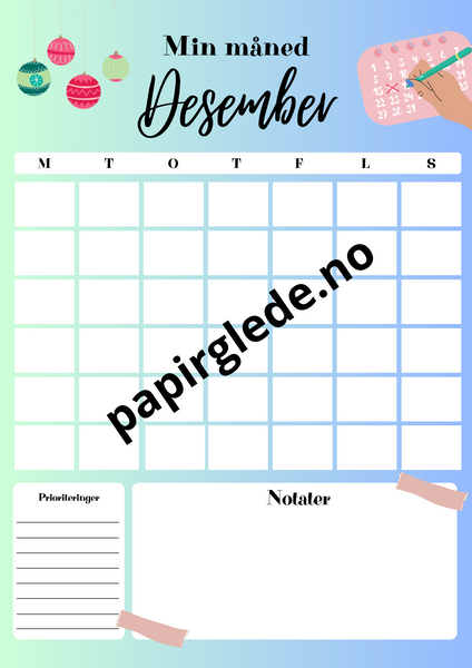 Min måned - årskalender A4 med 12 ark (pdf) blå-grønn