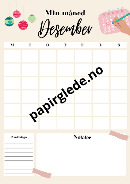 Min måned - årskalender A4 med 12 ark (pdf) beige