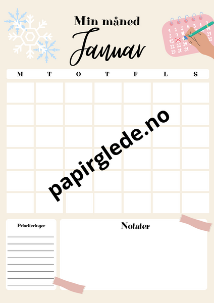 Min måned - årskalender A4 med 12 ark (pdf) beige