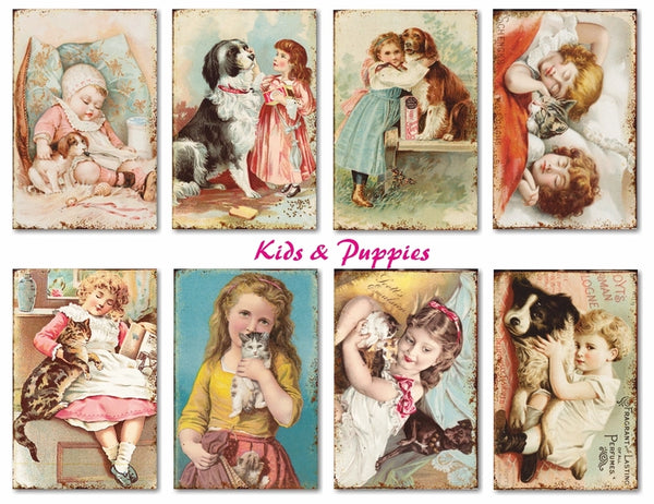 Kids & Puppies - MINI scrapbook papirer (24 stk)
