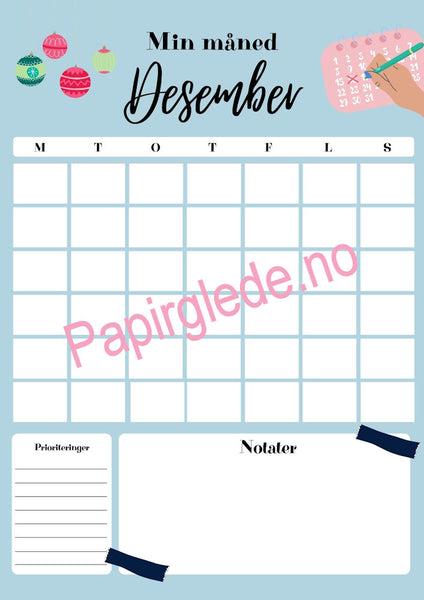 Min måned - årskalender A4 med 12 ark (pdf) blå