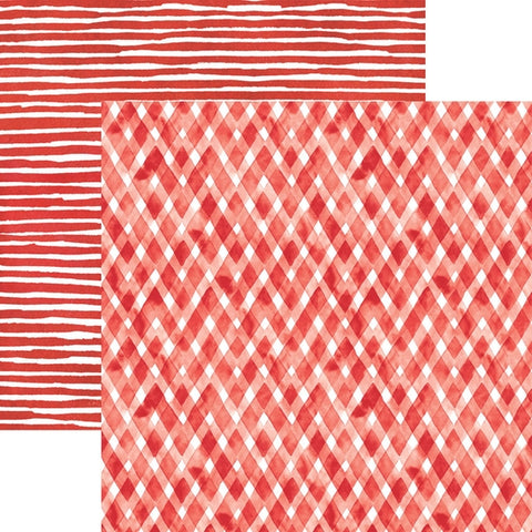 Red Watercolor plaid/stripes 12x12 dobbeltsidig mønsterpapir