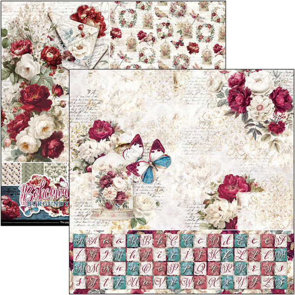 Bohemian Burgundy patterns pad 12x12 (8-pk)