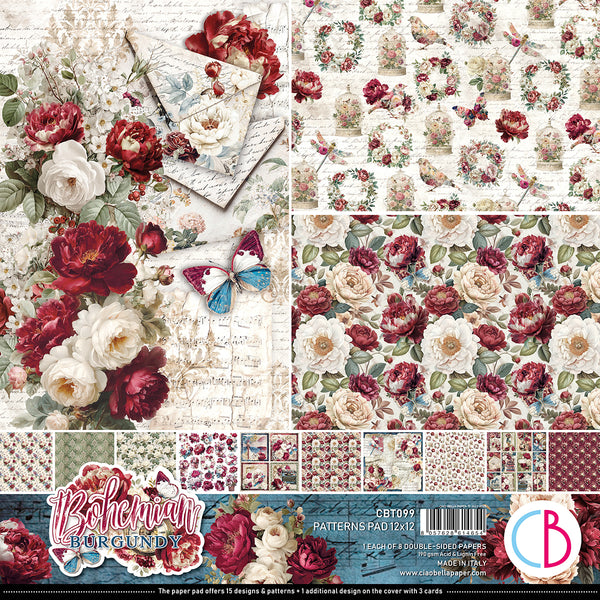 Bohemian Burgundy patterns pad 12x12 (8-pk)