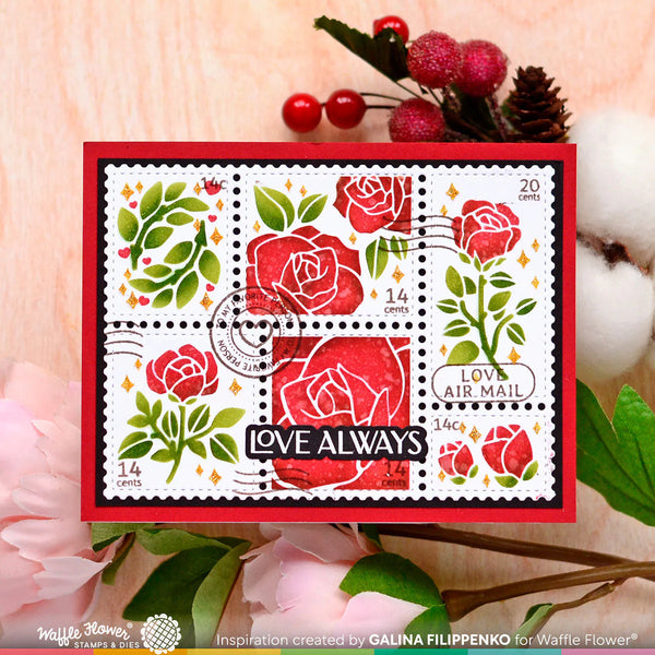 Postage Collage Rose Stencil