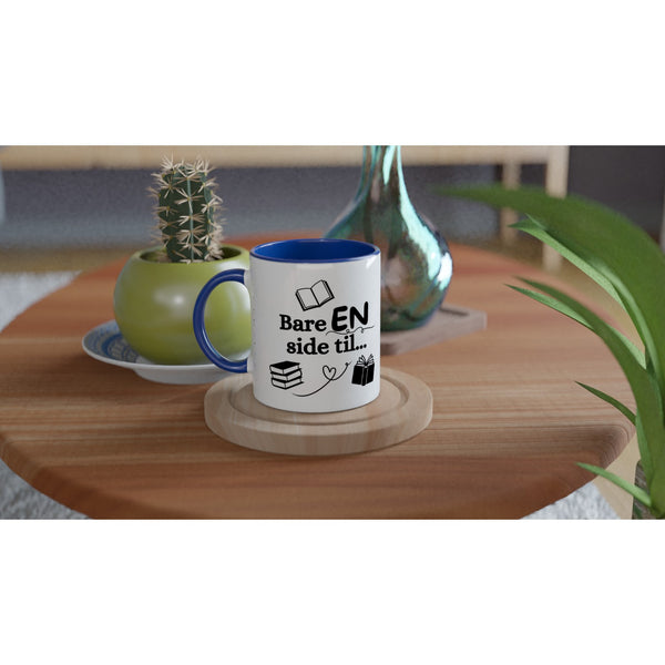 "Bare EN side til" kaffekopp hvit/blå