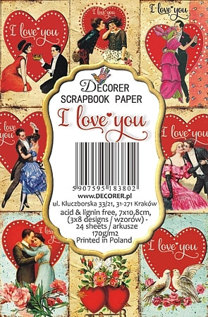 I Love You - MINI scrapbook papirer (24 stk)