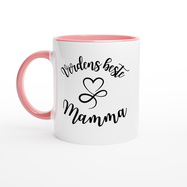 "Verdens beste Mamma" kaffekopp hvit/rosa