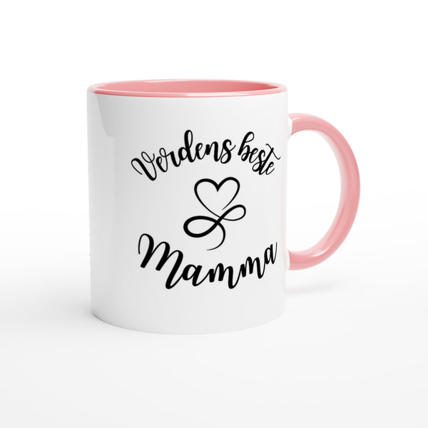 "Verdens beste Mamma" kaffekopp hvit/rosa