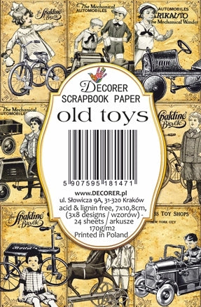 Old Toys - MINI scrapbook papirer (24 stk)