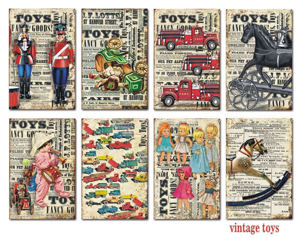 Vintage Toys - MINI scrapbook papirer (24 stk)