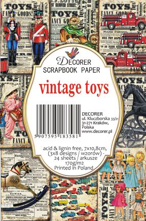 Vintage Toys - MINI scrapbook papirer (24 stk)