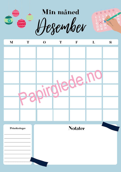 My month - annual calendar A4 with 12 sheets (pdf) blue
