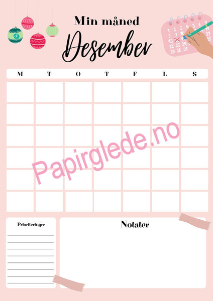 My month - annual calendar A4 with 12 sheets (pdf) pink