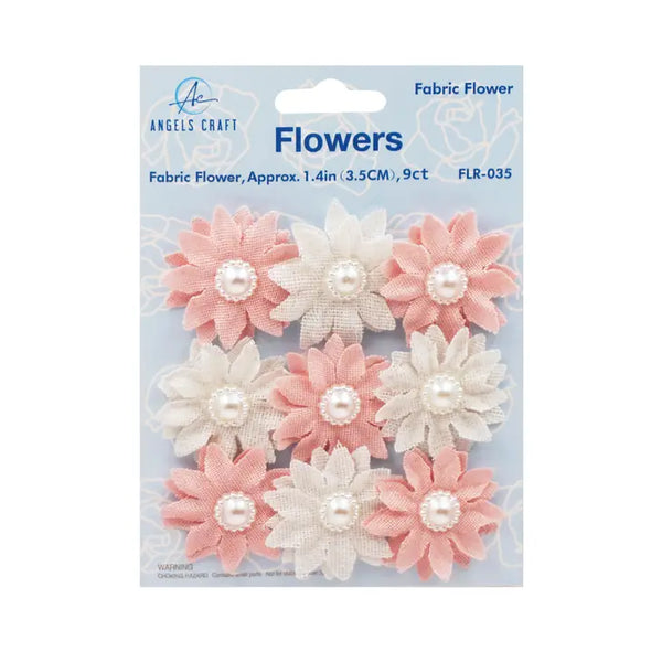 Fabric flowers with pearl decoration - pink and beige