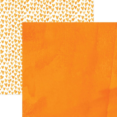 Orange Watercolor hearts 12x12 double-sided patterned paper