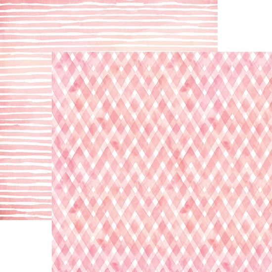 Pink Watercolor plaid/stripes 12x12 double-sided patterned paper