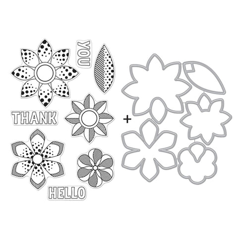 Pop Art flowers clear stamps and dies collection pack