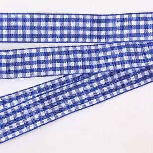 Checkered grosgrain satin ribbon - blue 1 m