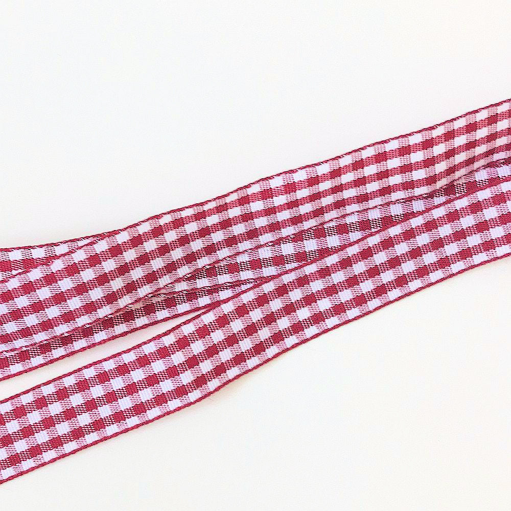 Checkered grosgrain satin ribbon - burgundy 1 m