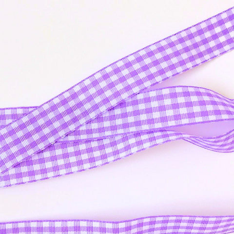 Checkered grosgrain satin ribbon - lavender 1 m