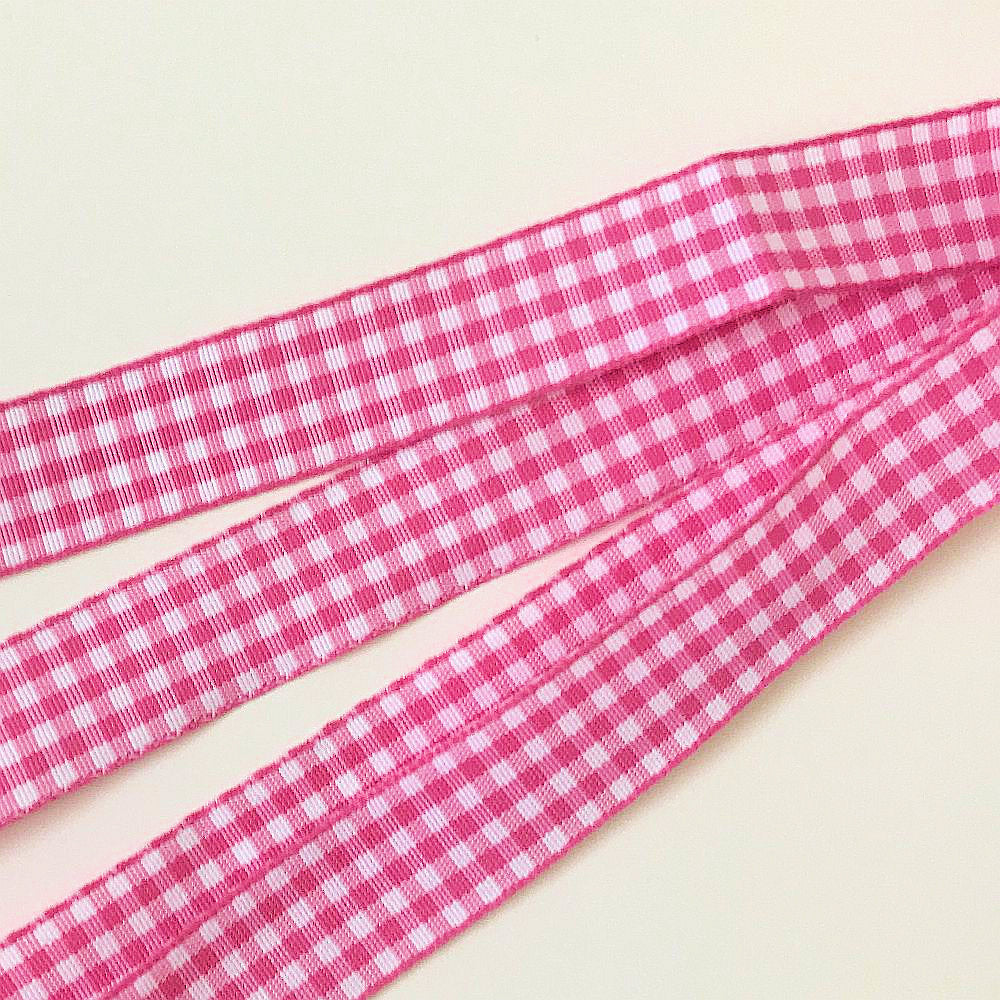 Checkered grosgrain satin ribbon - pink 1 m
